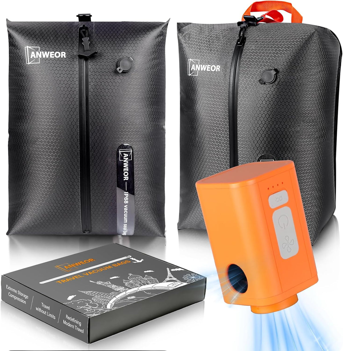 Overpack Vacuum Bags for Travel with Wireless Pump,2 Pack 28L Bag + 1 Pump