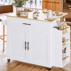 IRONCK Kitchen Island with Storage, Charging Station and Drop Leaf, White