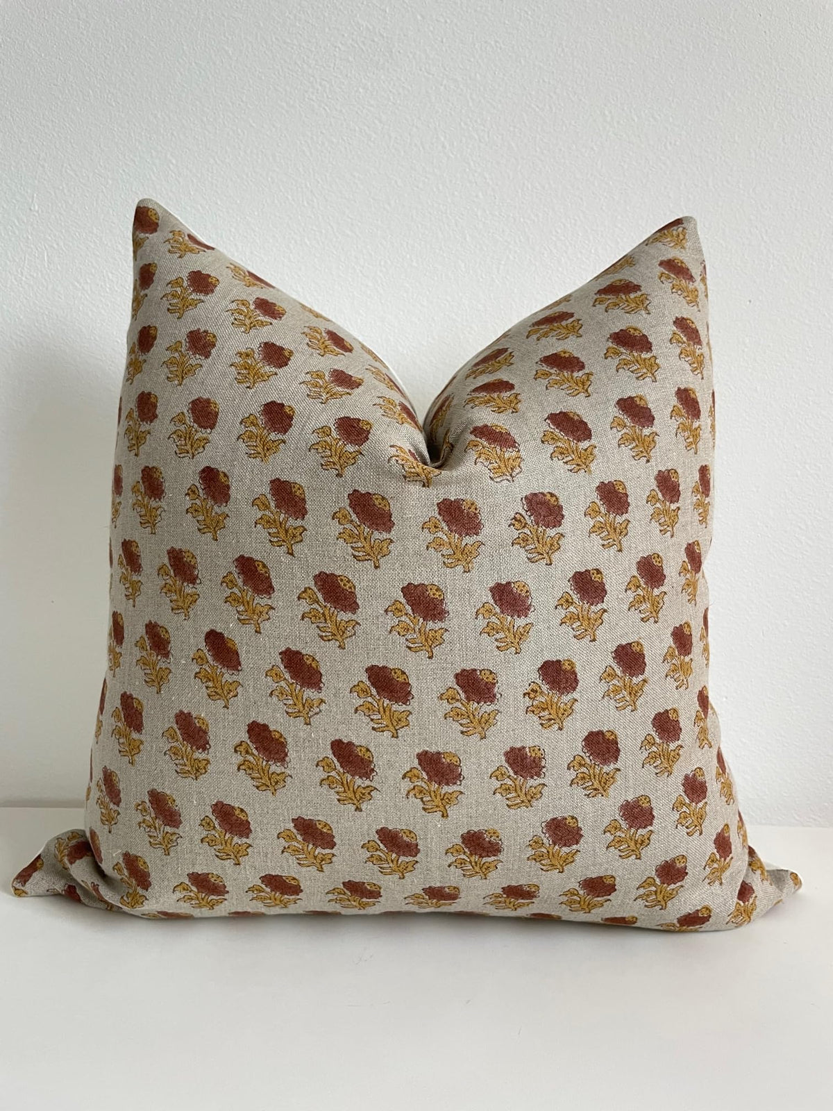 Generic Canyon Theory Hand Block Print Organic Linen 20x20 Inch Throw Pillow Cover: Indoor Outdoor Sustainable Handmade Vintage Decorative Cushion Cover (Rowan)