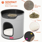 Cat House for Indoor Cats,Large Double Cat Beds Cave with Cat Scratcher Pad Toys w/Catnip,Soft Washable Cushion Cat House Shelter D15xH15in (Classy Grey Cardboard Cat Scratcher)
