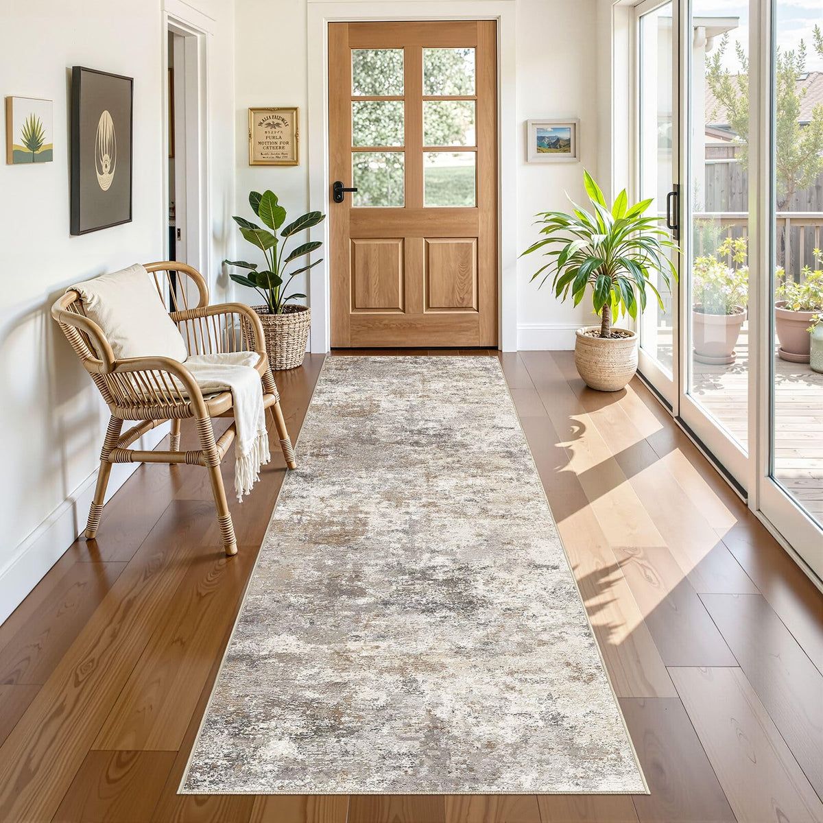 UERMEI 9x12 Area Rug Living Room Rugs - Washable Neutral Modern Abstract Soft Thin Large Rug Indoor Floor No Slip Rug Carpet for Bedroom Under Dining Table Home Office Decor - Brown Grey