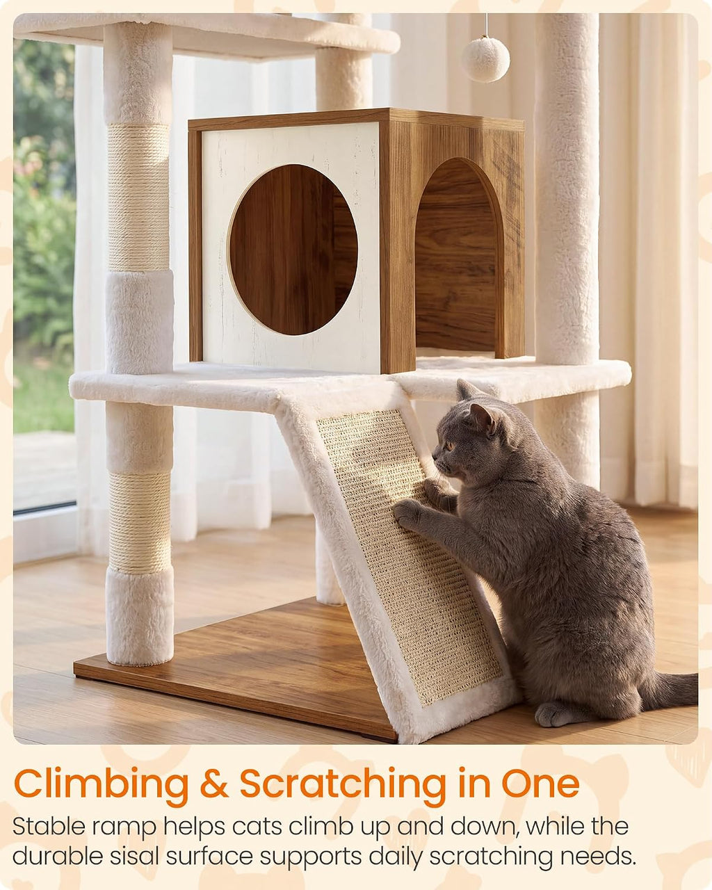 Feandrea Cat Tree, 5-Tier Cat Tower with 2 Condos, 55.1 in