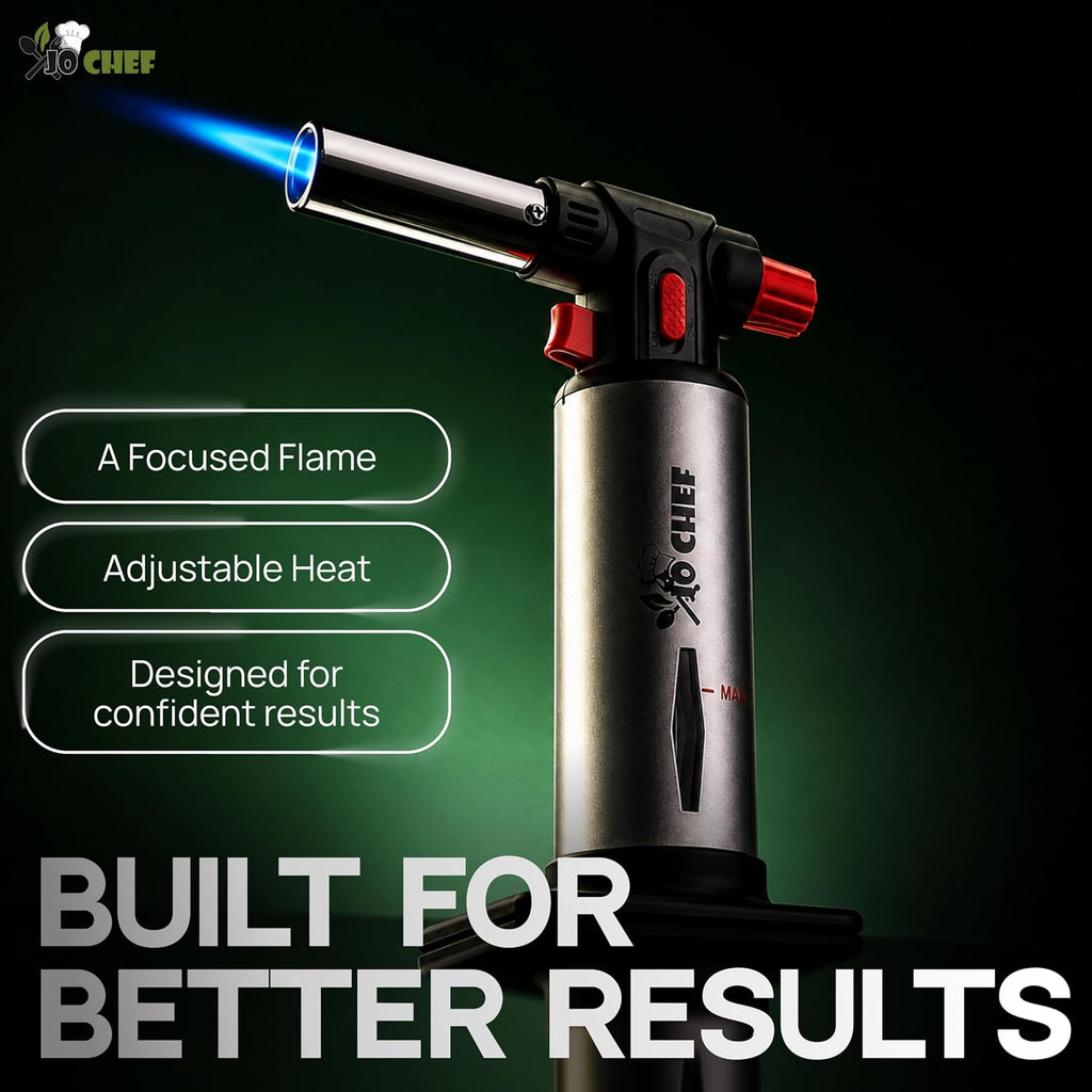 Jo Chef Kitchen Torch, Refillable Butane Torch for Creme Brulee, Cooking