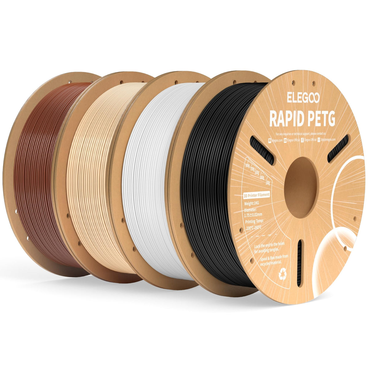 ELEGOO Rapid PETG 3D Printer Filament 1.75mm Black 10KG Bulk
