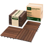 Acacia Interlocking Deck Tiles, 27 PCS Wood Flooring, 12 Slats, Walnut