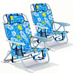 2 Pack Lightweight Portable Camping Beach Chair for Adults, Outdoor Lay Flat Folding Beach Chairs with 5 Positions, Backpack Beach Chair with Towel Bar, Zipper Pouch, Cup Holder, NEW Striped