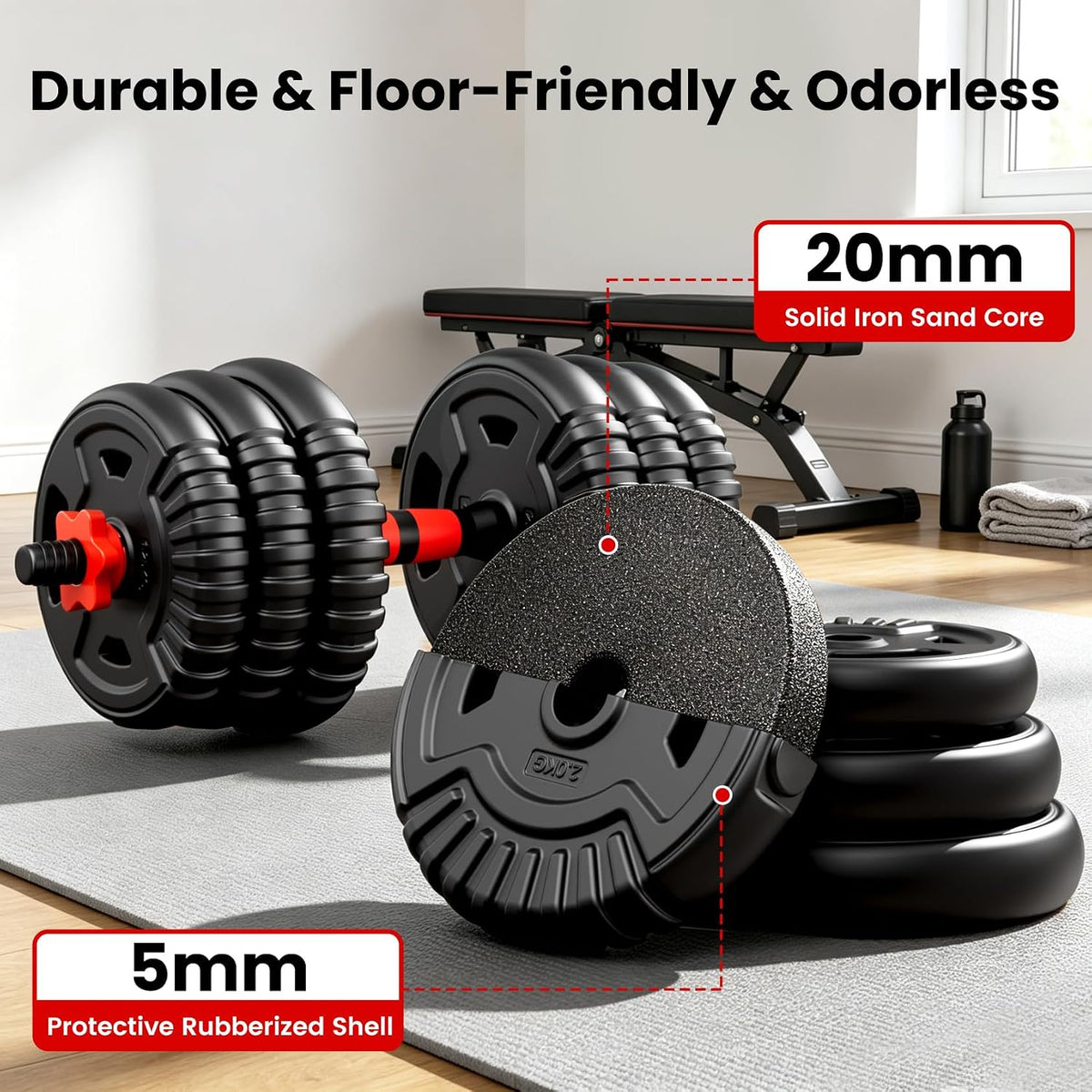 Adjustable Dumbbell Set,22/33/45/70/90lb Free Weight Set with Connector,5-in-1 Dumbbell Set for Barbells,Kettlebells,Push up Stand,Weight Plate,Fitness Exercises for Home Gym Suitable Men/Women