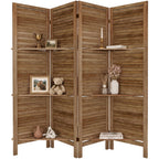 TEAKMAMA Room Divider, Room Divider with Shelves, 4 Panel,Distressed White
