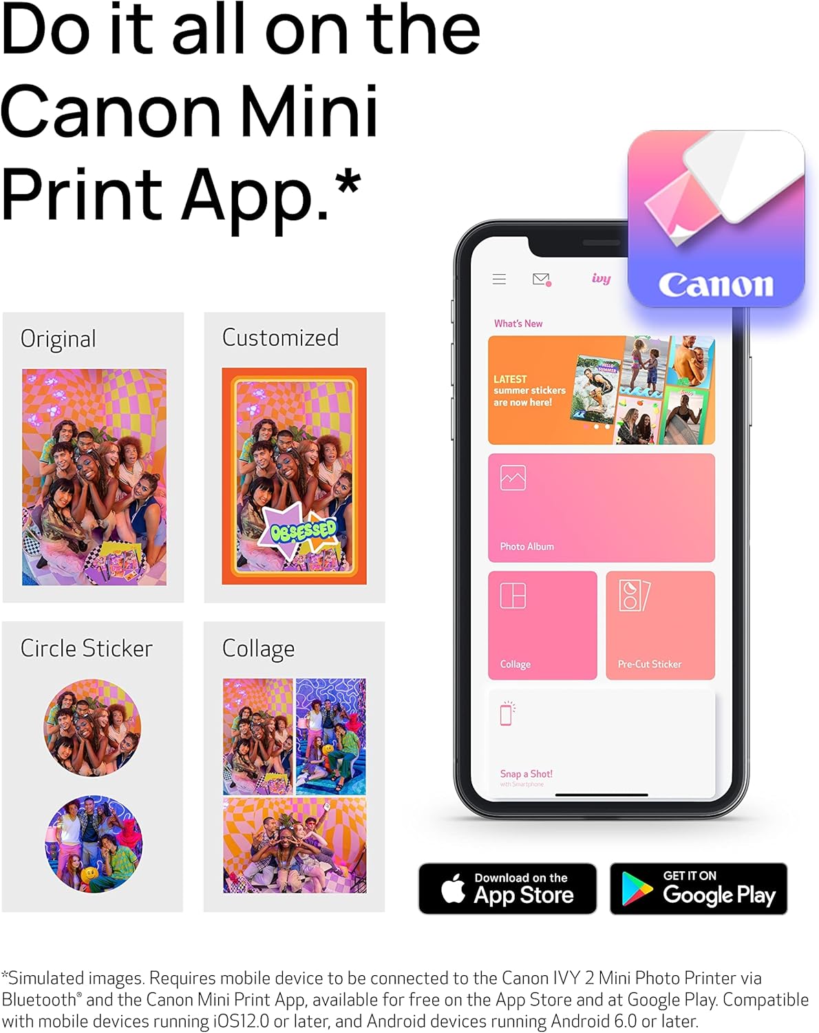 Canon Ivy 2 Mini Photo Printer, Print from Compatible iOS & Android Devices, Sticky-Back Prints, Pure White