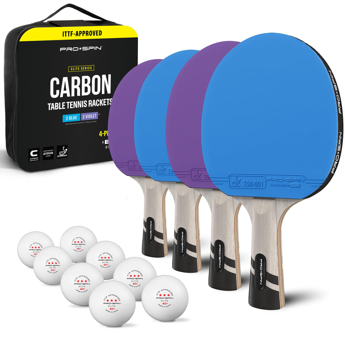 PRO-SPIN Ping Pong Paddles – ITTF Approved Professional Table Tennis Rackets with Carbon Fiber for Superior Control | 7-Ply Blade, Premium Rubber, 2.0mm Sponge