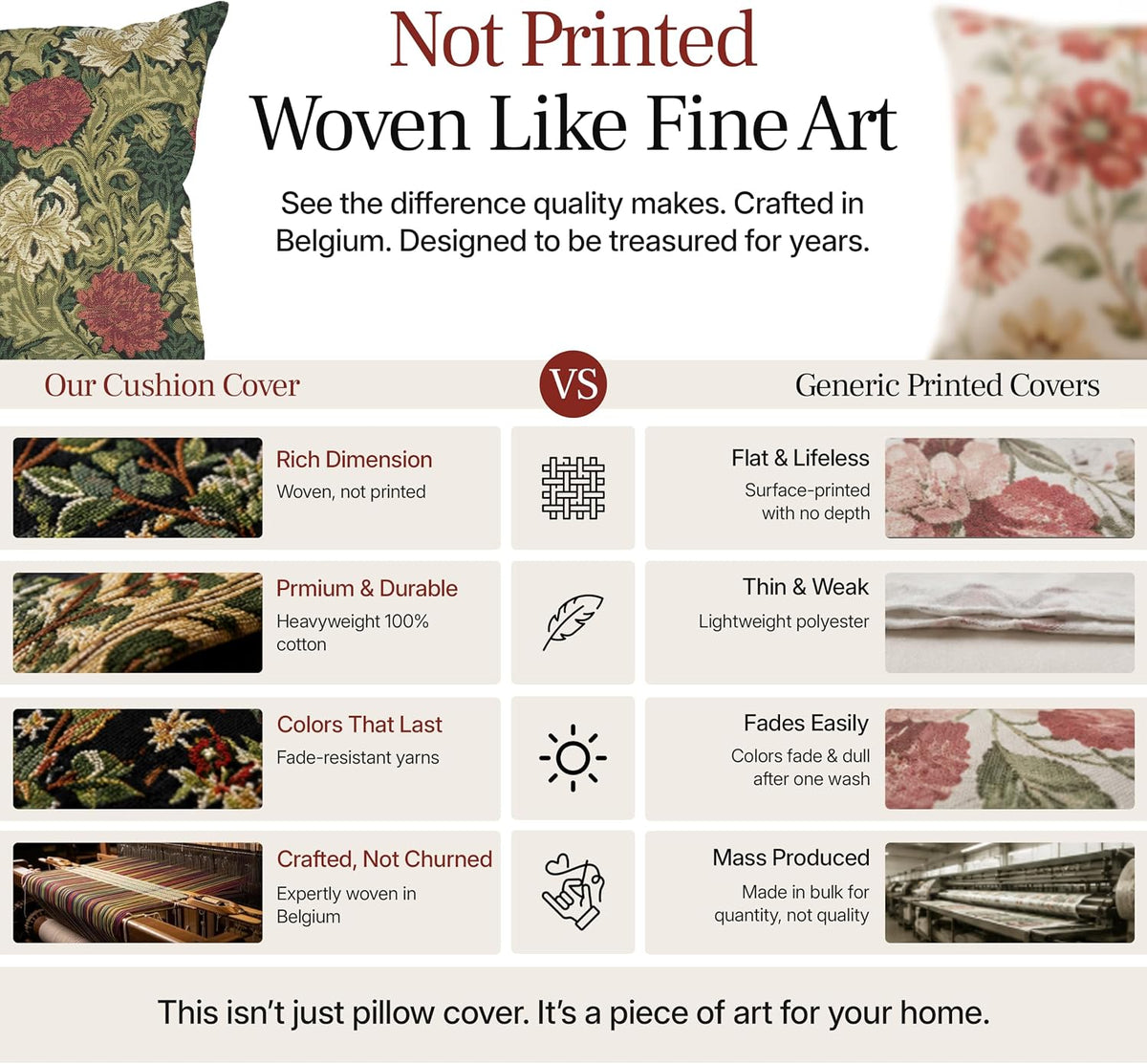 William Morris Chrysanthemum Multi Tapestry Throw Pillow Cover 16 x 16 in