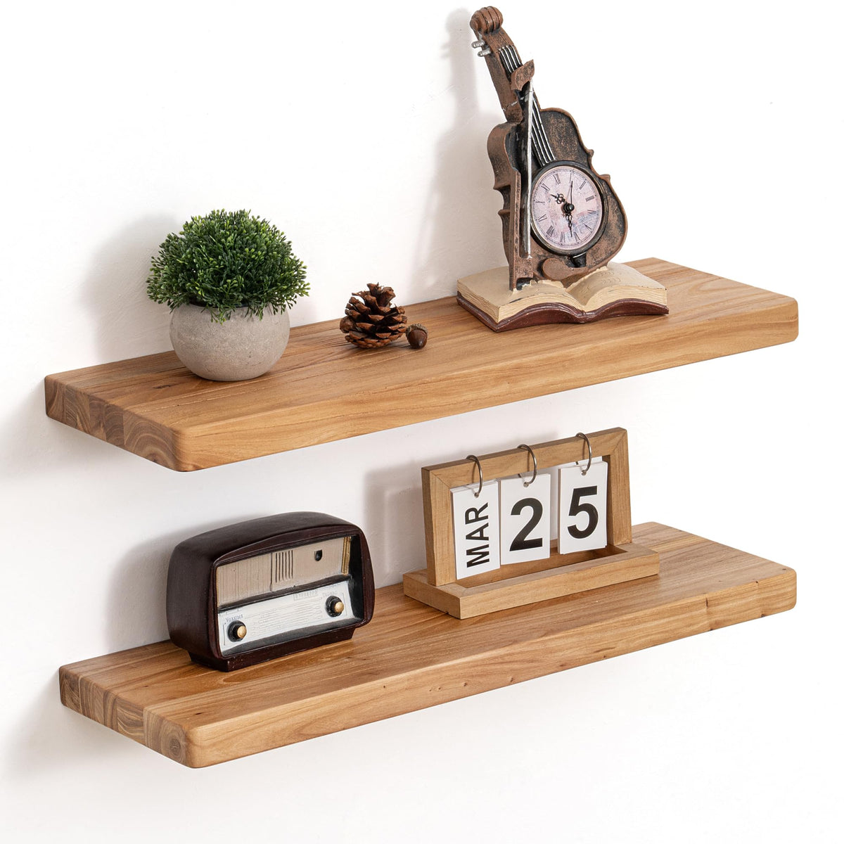 Floating Shelves for Wall, Solid Elm Wood Shelves, 24in Set of 2, Natural