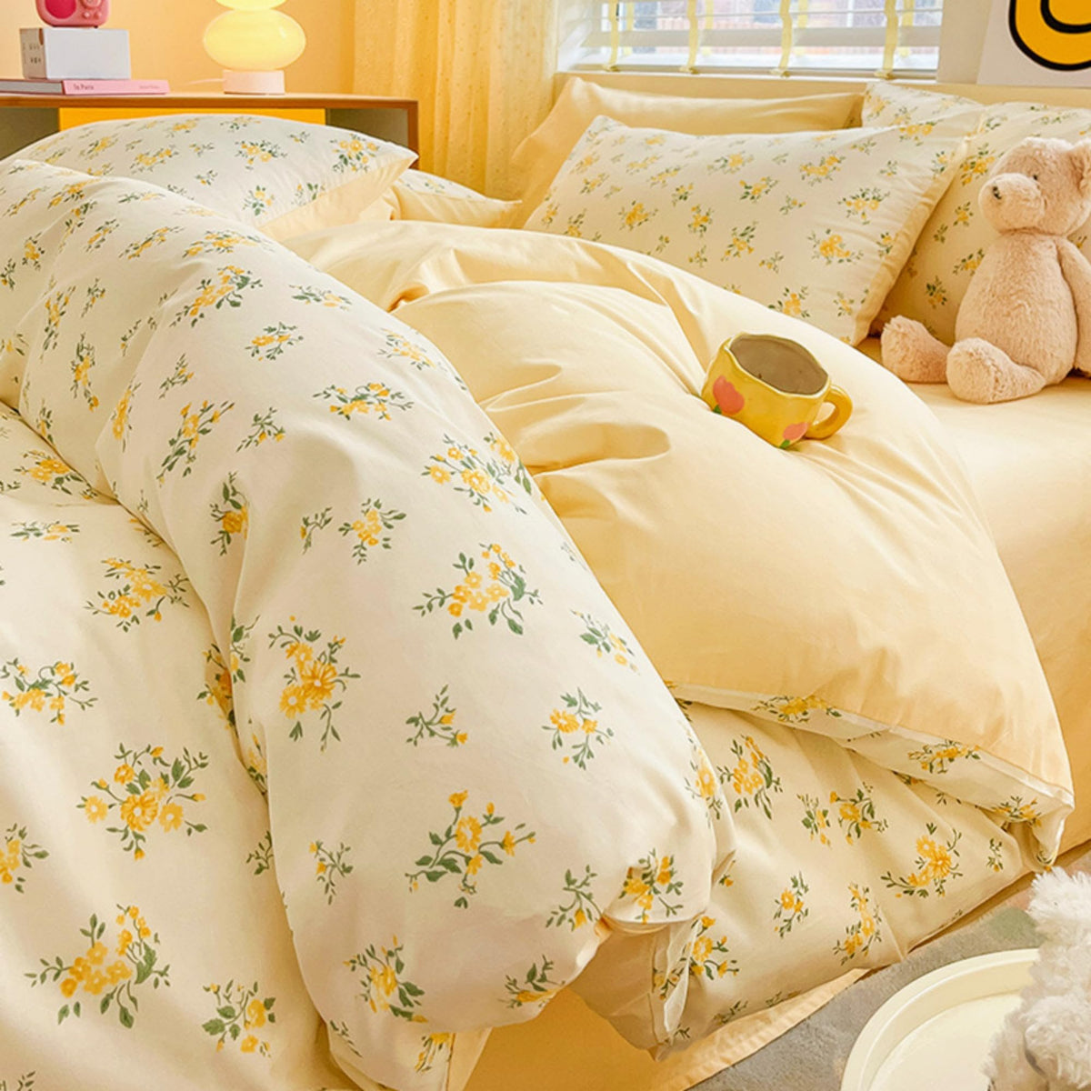 4pcs Duvet Cover Set- 100% Cotton Comfort Duvet Cover Set,Include a Duvet Cover,a Deep Pocket Fitted Sheet,2 Pillow Shams Home Bedding with Zipper Closure for All Season (Queen, Floral)