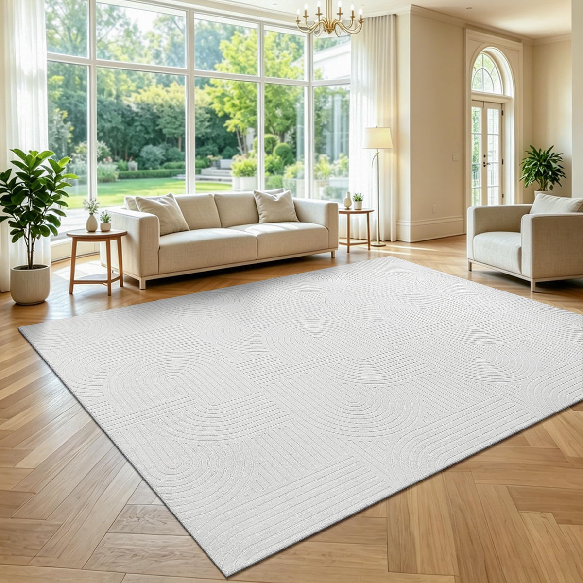 Pauwer 6x9 Area Rugs for Living Room, Modern Non Slip Washable Rug, Beige