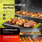VINGLI Upgraded Barrel Charcoal Grill with Sides Table, Movable Outdoor Smoker with Chimney for Party Garden Patio and Backyard Cooking