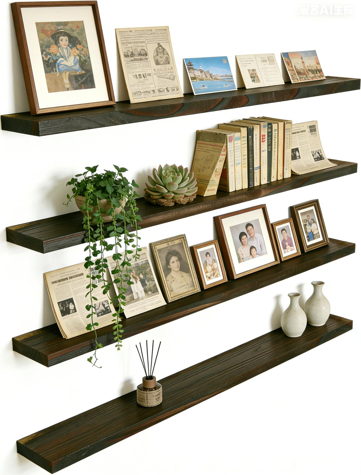 48 Inch Rustic Wood Floating Shelves Farmhouse Wooden Wall Shelves for Bathroom Bedroom Living Room Kitchen Office Set of 4 Light Brown