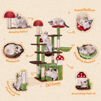 IRONCK 58" Cute Mushroom Cat Tree with Condo and Hammock