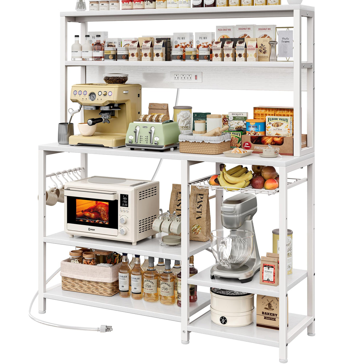 SUPERJARE Bakers Rack with Power Outlet, 35.4 Inches Coffee Bar with Basket