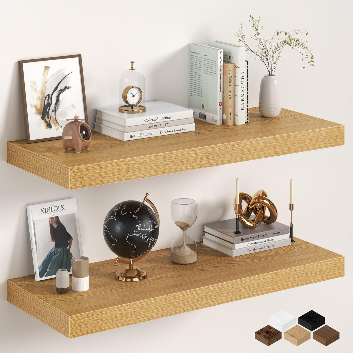 30Inch Oak Floating Shelves for Wall, 12 Inch Deep Shelves for Bedroom, Kitchen, Bathroom Wall Mounted, Rustic Wood Floating Shelf with Invisible Brackets for Books, Storage, Decor, 2 Packs