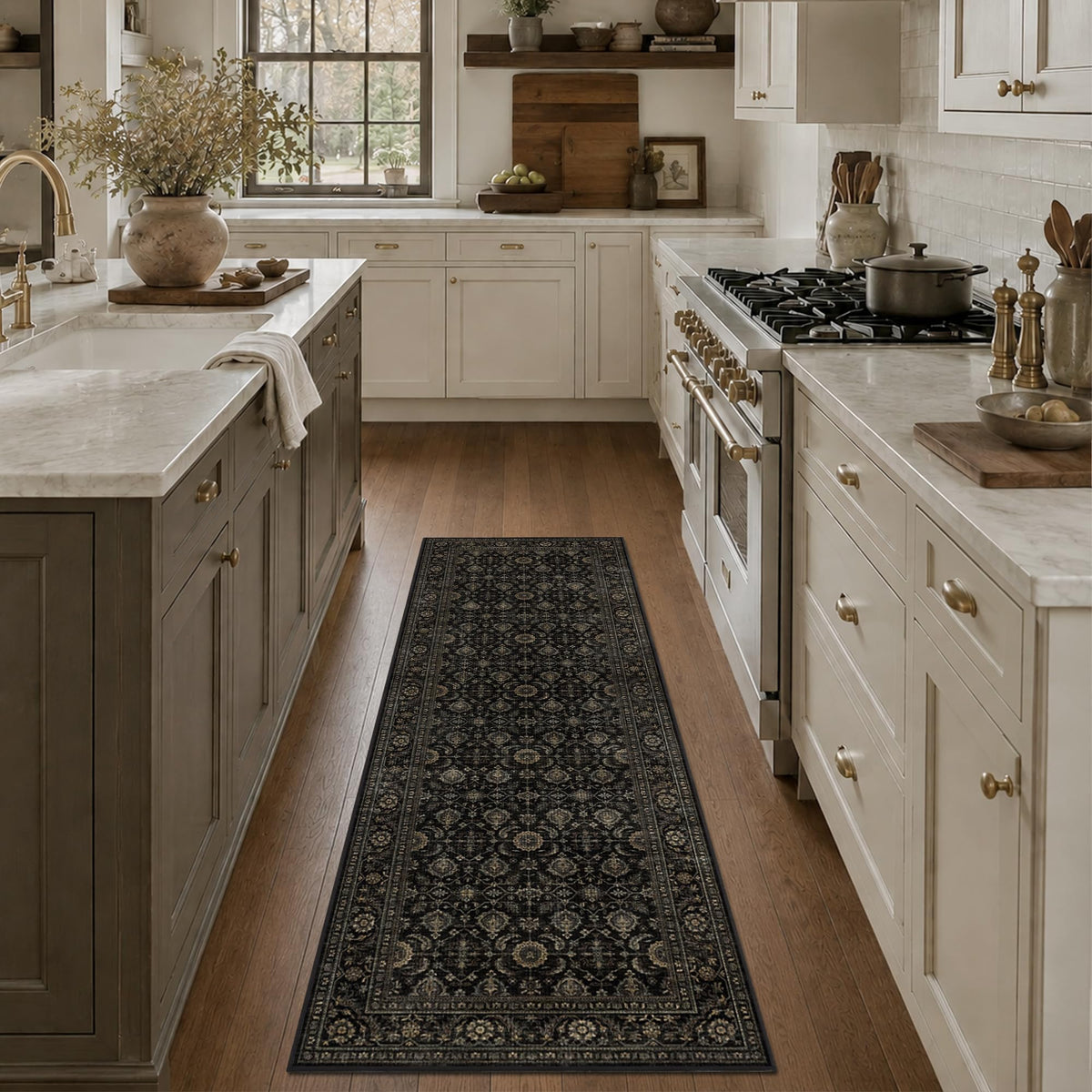 JOOJA 8x10 Dark Brown Vintage Soft Low Pile Non Slip Boho Washable Area Rug