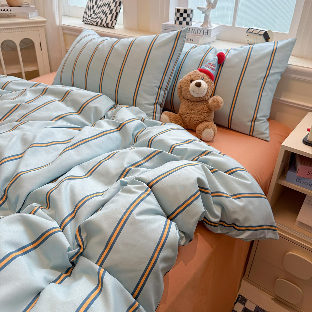 Plaid Duvet Cover Set Washed Cotton,Queen(90"x90"),Multicolor Gingham