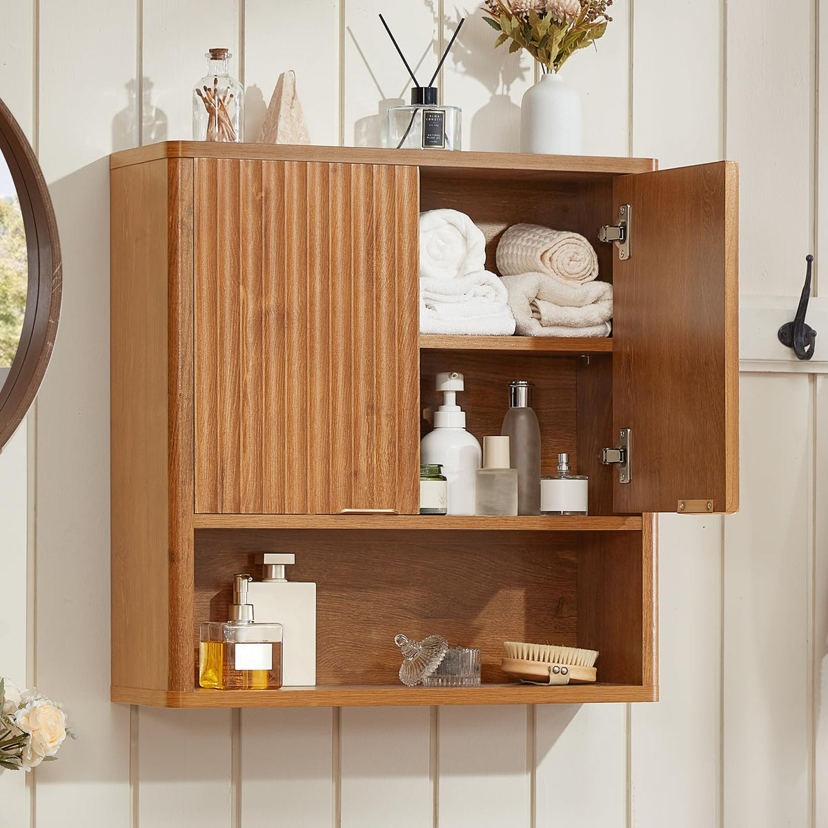 LEYAOYAO 68" Modern Fluted Over The Toilet Storage Cabinet, a Sliding Door