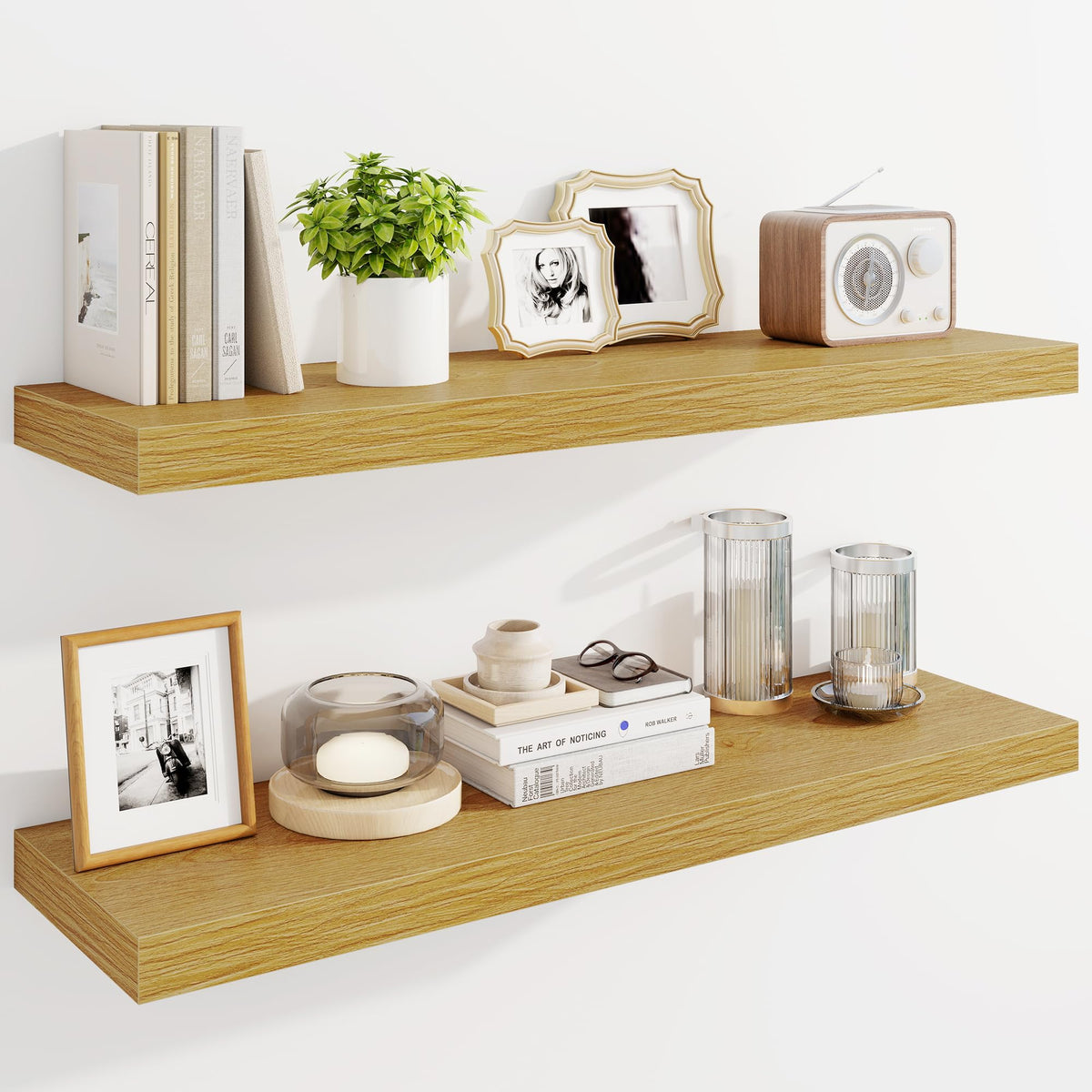 Marsmiles 55" Floating Shelves for Wall, Wooden Shelves with Invisible Brackets Set of 2, Rustic Farmhouse Wall Mounted Shelf for Kitchen Bathroom Living Room Study, White