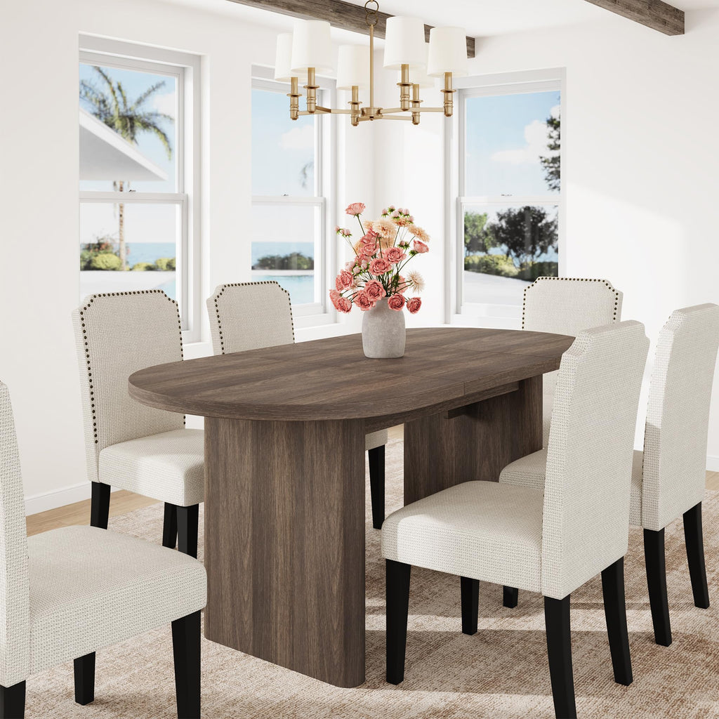 GarveeHome 63" Long Oval Dining Table with Wooden Base for 4-6 People