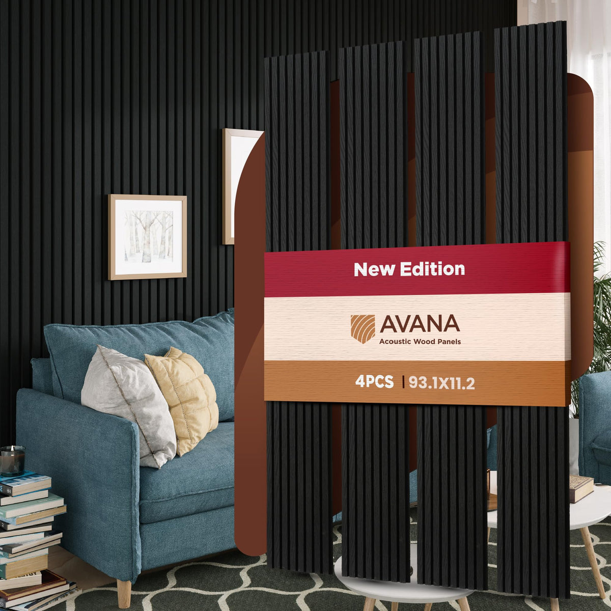 Avana Acoustic Wood Wall Panels – 93.2x11.25 Inch Panels – Fits 94x12 Layout – Rustic Walnut Acoustic Panels 4 PCs –Wall Panels For Interior Wall Decor For Homes, Offices – Durable Wood Panel For Wall