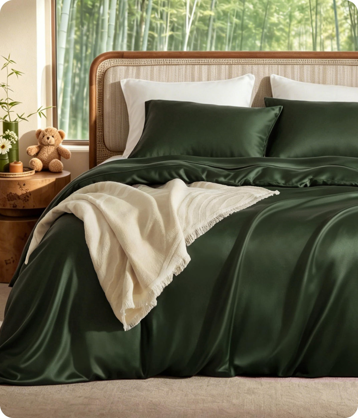 Bedsure PureWoven 100% Organic Bamboo Cooling Duvet Cover Set, King, Green