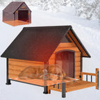 Dog House Outdoor, Insulated Dog Kennel Outside for Large Breed, 50.87" L Weatherproof Large Dog Shelter with Anti-Chewing Iron Frame (Grey-H, 45" D x 32.9" W x 32.6" H)
