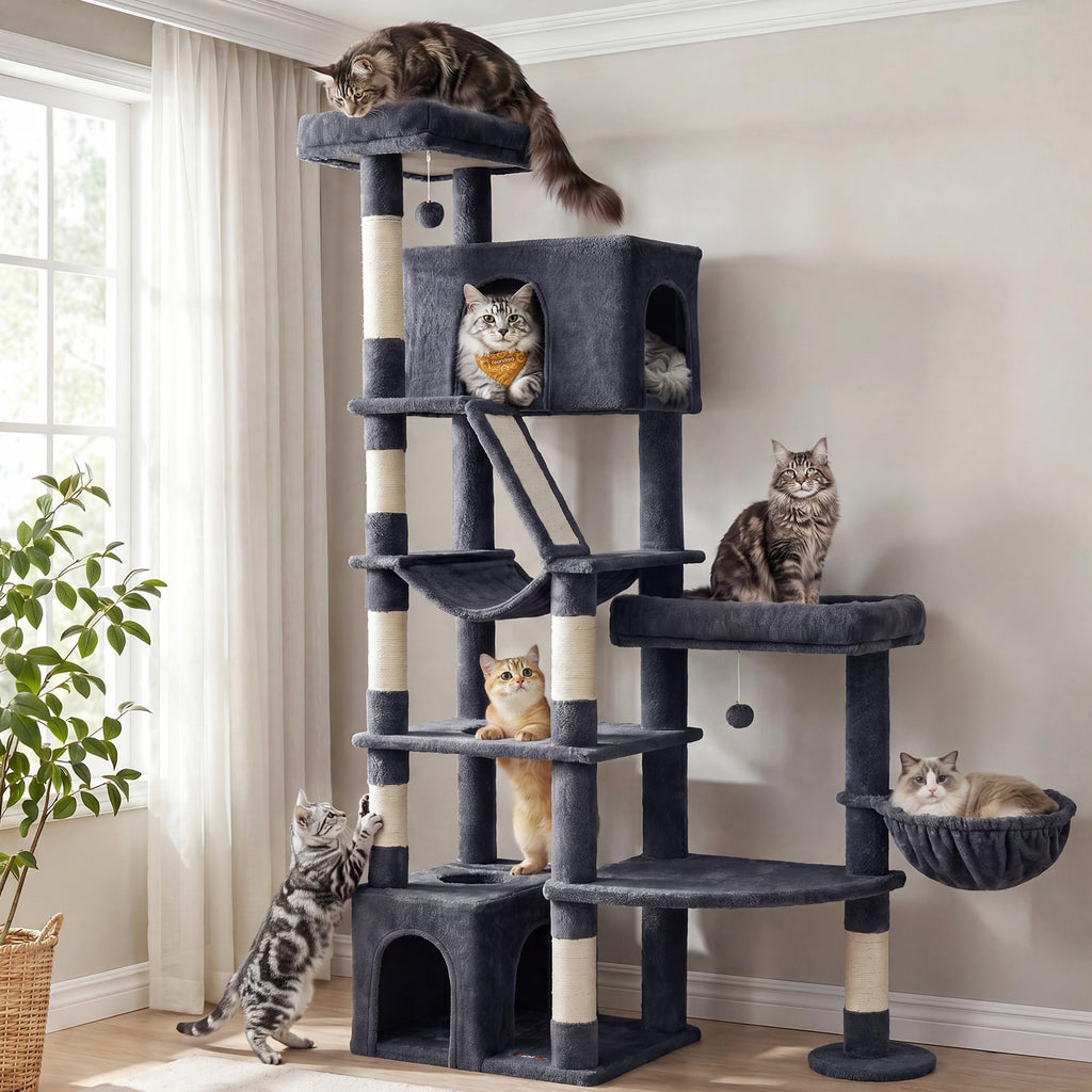 Feandrea Large Cat Tree, 74.1" Tall Sturdy Cat Tower for Indoor, Dove Gray