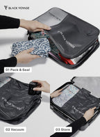 Black Voyage Reusable Vacuum Compression Travel Bag for Carry-On Suitcase and Backpack, Recycled IPX8 Waterproof Space Saver Vacpack (2-Pack, 21L - Pump Included)