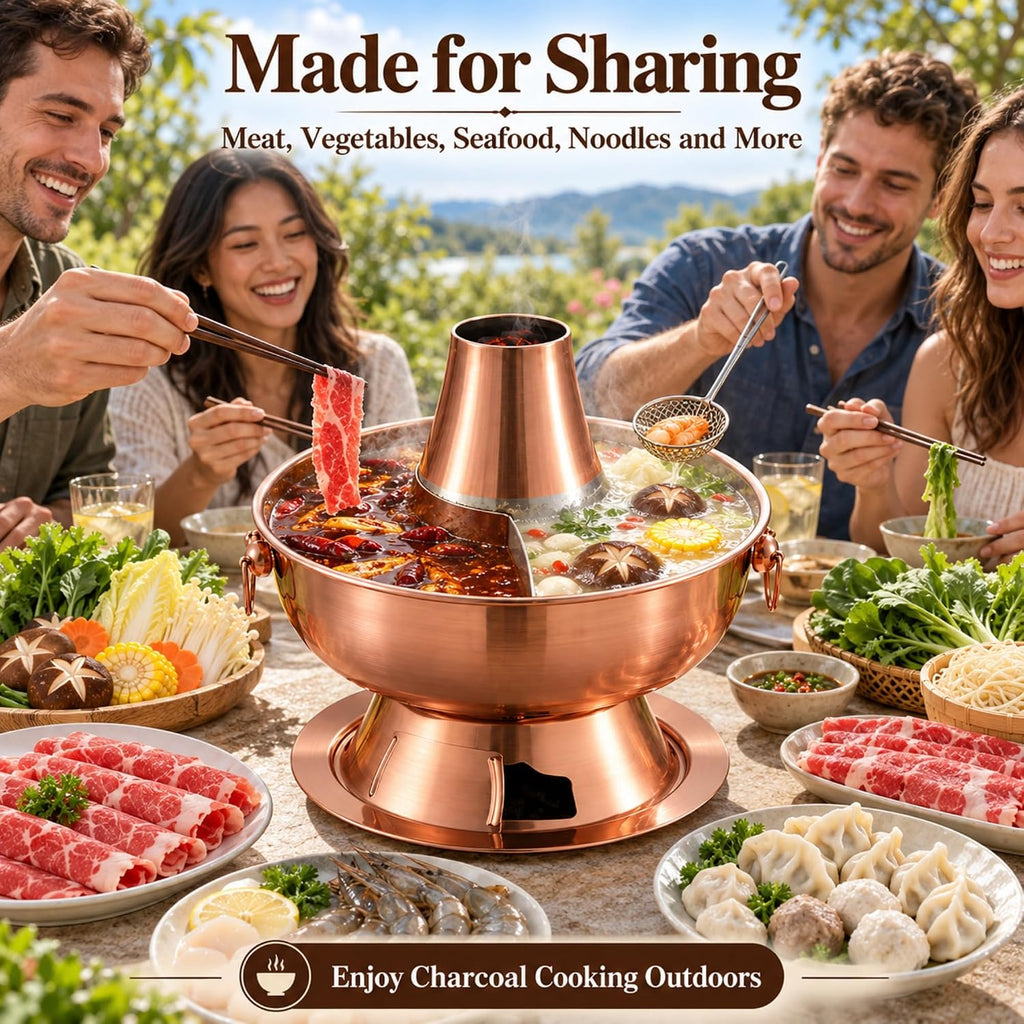 Charcoal Hot Pot, Chinese Charcoal Hot Pot Cooker for Camping (Bronze)