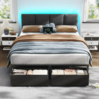 Furnulem Full Size Bed Frame with Upholstered Headboard & 2 Storage Drawers