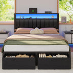 Furnulem Twin Bed Frames with Storage Drawers and Upholstered Headboard