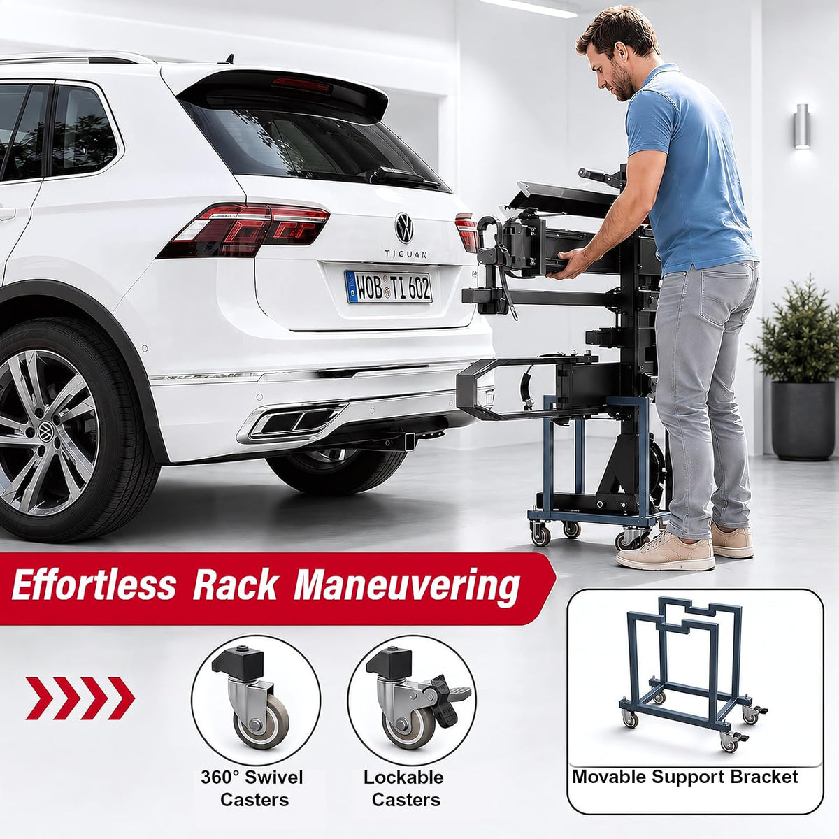 Ebike Rack with Ramp, Foldable Bike Rack for Tow Hitch, Heavy Duty Bike Carrier for 2 Fat Tire Bikes with 300LBS Load Capacity - Fits SUV, Truck, RV, Trailer