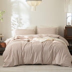 FOSSA Duvet Cover Set 100% Washed Cotton Linen Feel Queen