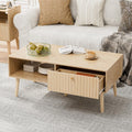 LCRBOL Coffee Table with Fluted Sliding Door, Mid-Century, Walnut