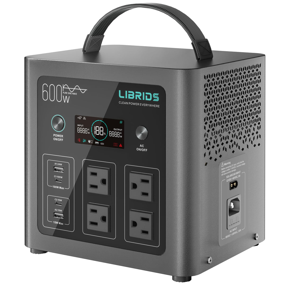LIBRIDS Portable Power Station 640Wh, 1200W Surge, Solar Generator 4 AC