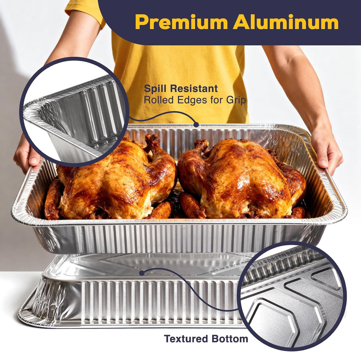 Fit Meal Prep 5 Pack Full Size Aluminum Foil Pans 21"x13", Heavy Duty Large Disposable Roasting Pans for Cooking, Serving, Freezing, Baking Pan Trays for Catering, Meal Prep, and Food Storage