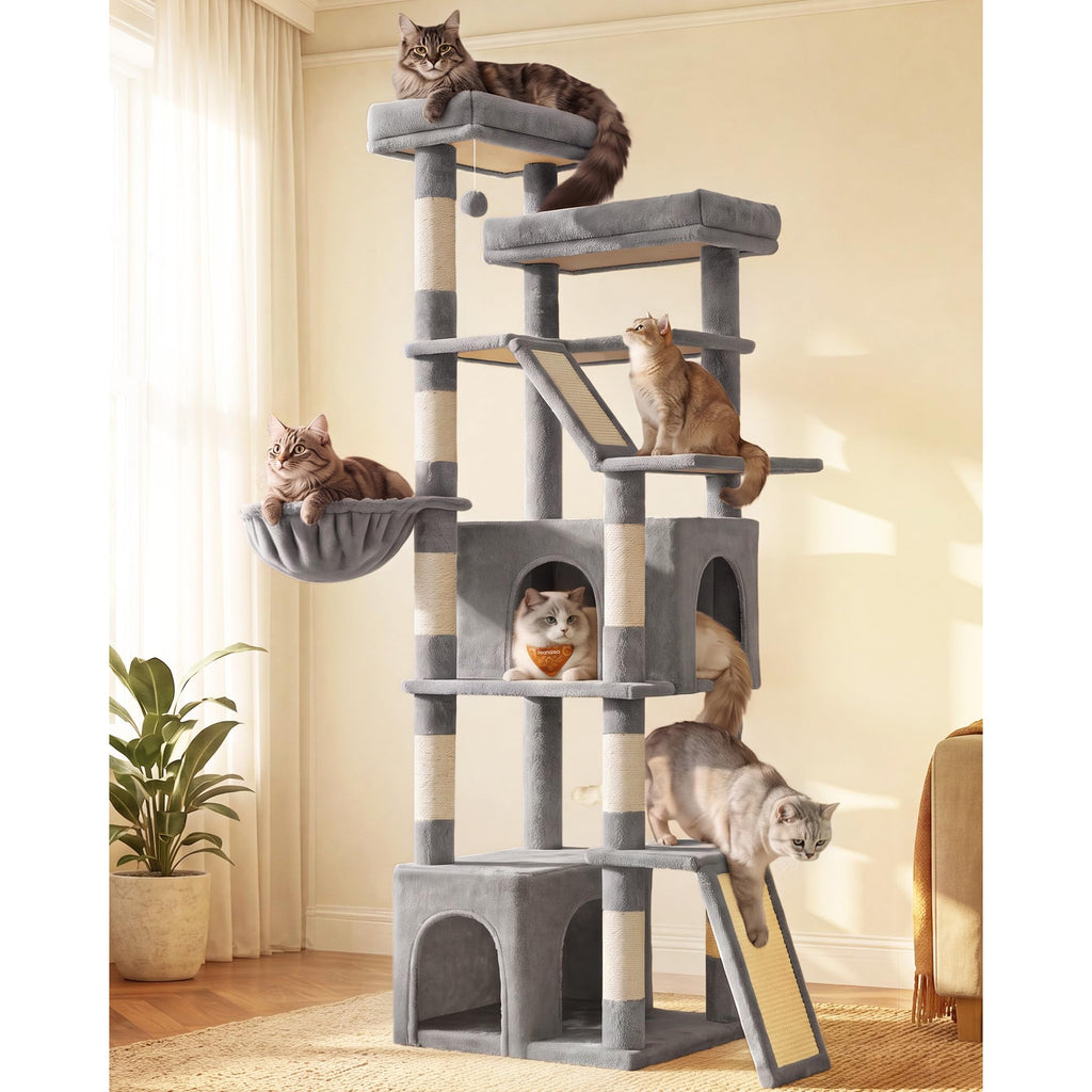 Feandrea 72.6-Inch Tall Cat Tree Tower for Indoor Extra Large Cats, Scratching Posts, Scratching Boards, Multi-Level Design, Dove Gray UPCT014G101S