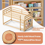 TOLEAD Low Bunk Bed Twin Over Twin, Floor Bunk Bed with Bookshelf&Ladder, Twin Bunk Bed with Full Guardrails, Wooden Bunk Bed for Juniors, Boys, Girls, Kids, Bedrooms (Natural)