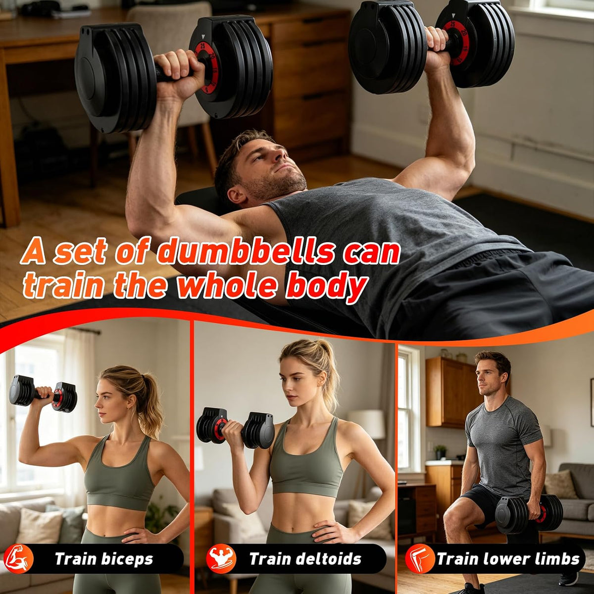 25/50lbs Adjustable Dumbbell Set of 2, 5-in-1 Free Weights Set