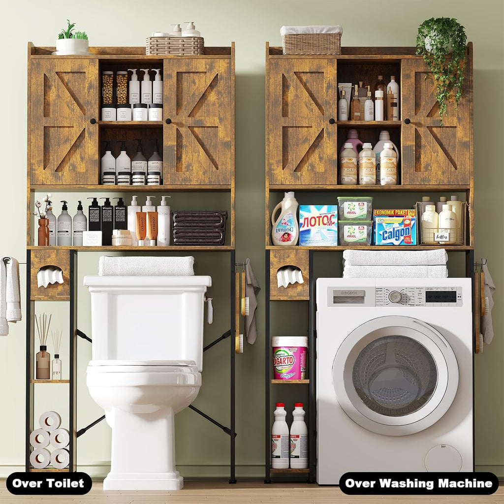EasyCom 32" W Over The Toilet Storage Cabinet with Adjustable Shelves,Brown