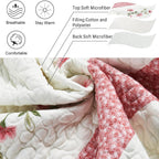 5-Piece Quilted Microfiber Daybed Cover Set with Floral Embroidery, All Season Luxurious Bedding with Matching Shams and Bed Skirt, 75"x39", Pink Flower