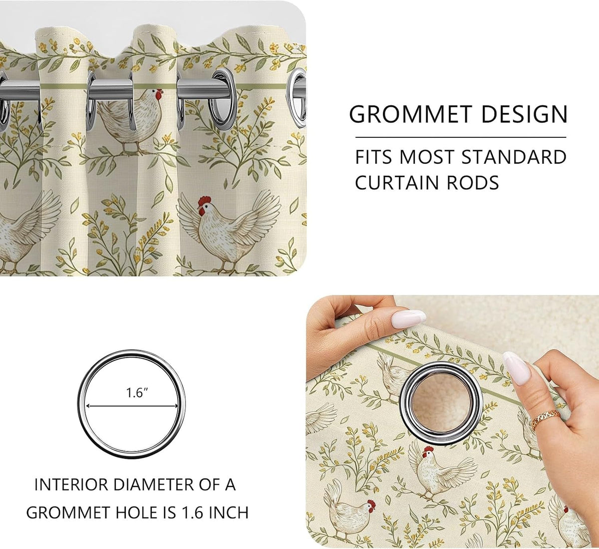 Chicken Curtains for Bedroom, Botanical Leave Chicken Curtains