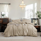 FOSSA Duvet Cover Set 100% Washed Cotton Linen Feel Queen