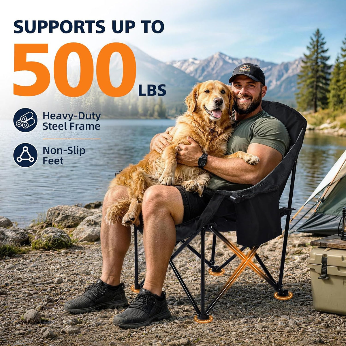 Oversized Camping Chair - Heavy Duty Padded Lawn Chair for Adults