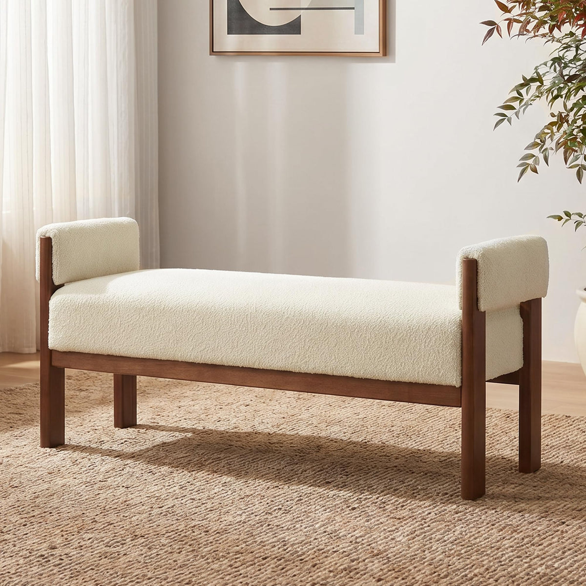 VKNOW 51.8”End of Bed Bench Upholstered Bedroom Bench with Arms, Brown